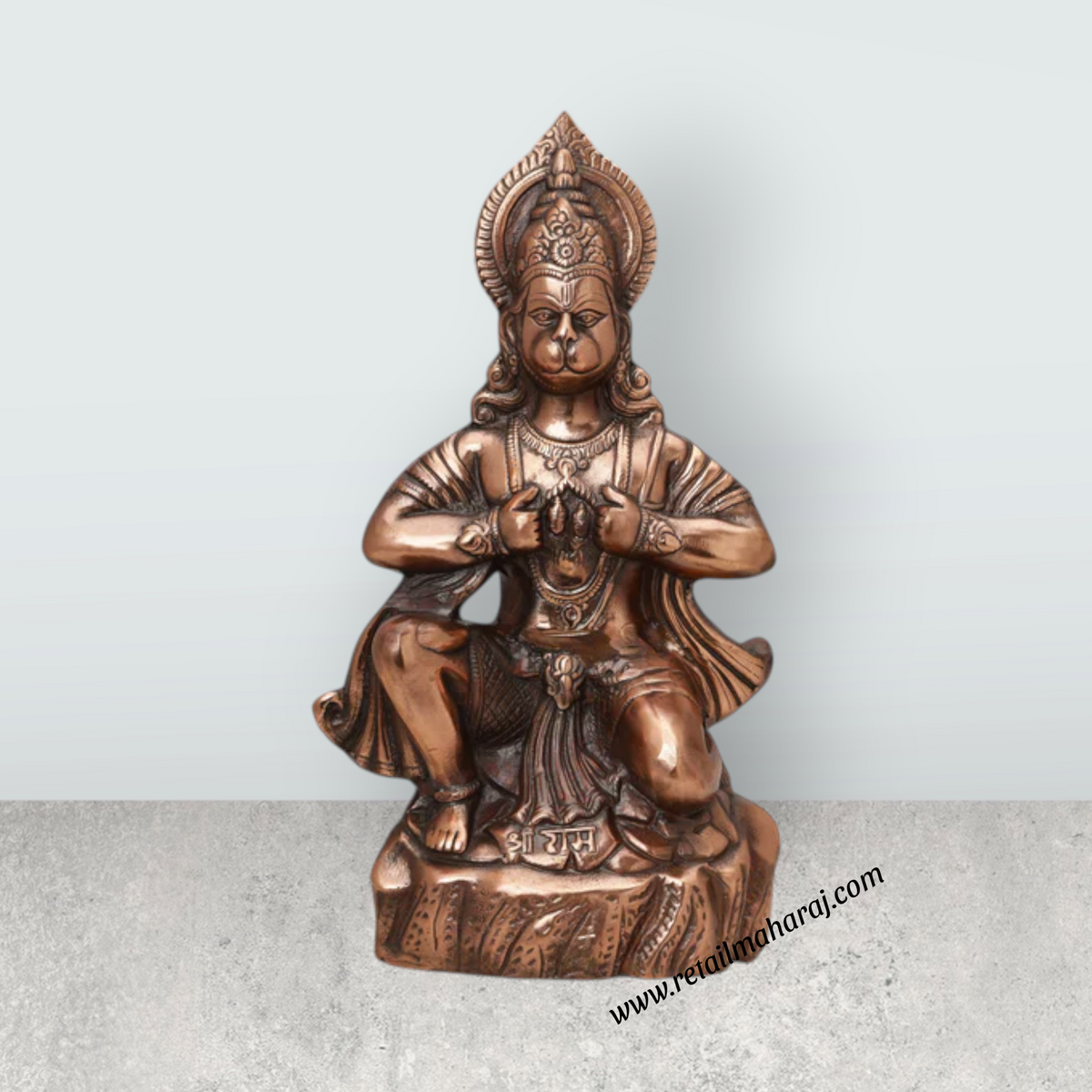 Anjaneya Statue Mandir On Base - 16 x 9 Inches | Hanuman Statue/ Coppe
