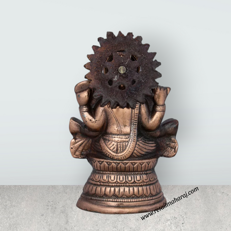 Ganesh Murti - 8 x 5 Inches | Copper Oxidised Ganpati Idol/ Vinayaka Statue for Pooja/ 430 Gms Approx - Retail Maharaj