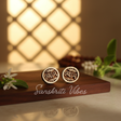Shyam Shyam Naam Carved Tulsi Earrings – 12mm Sacred Tulsi Wood Studs for Shri Krishna Devotees - Retail Maharaj