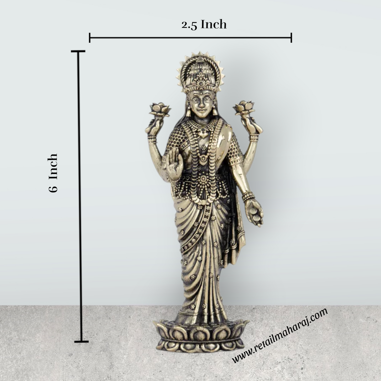 Vishnu Murti - 6 x 2.25 Inches | Brass Vishnu Idol/ Lord Vishnu Murti Statue for Pooja/ 245 Gms Approx - Retail Maharaj