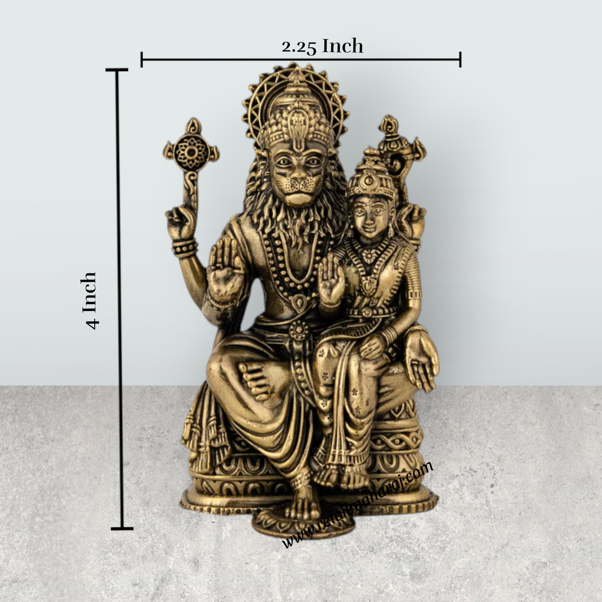 Lakshmi Narasimhar Sitting on Base Murti - 3 x 2 Inches | Antique Bras