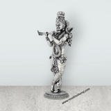 Flute Krishna Murti Standing On Base – 7.5 x 3.5 Inches German Silver & Antique Polish Krishna Idol for Worship - Retail Maharaj