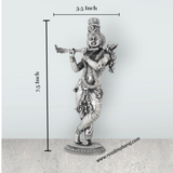 Flute Krishna Murti Standing On Base – 7.5 x 3.5 Inches German Silver & Antique Polish Krishna Idol for Worship - Retail Maharaj
