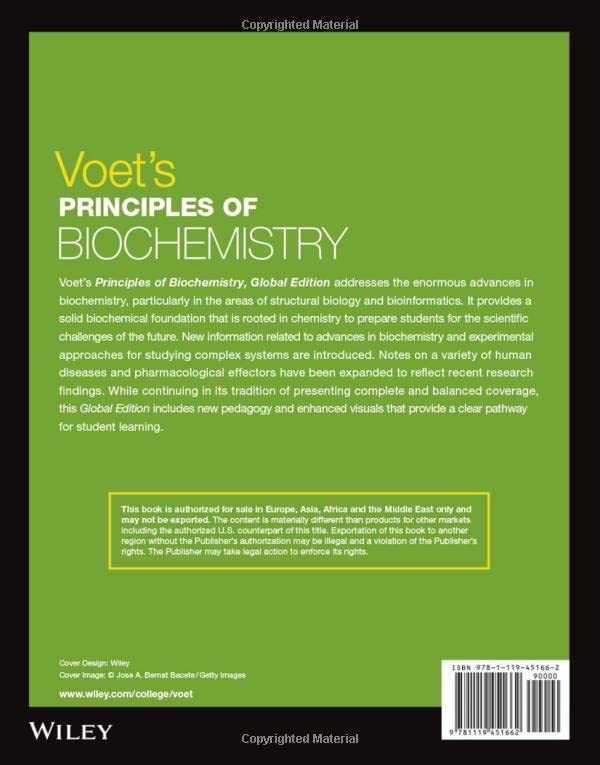 Voets Principles Of Biochemistry 5Ed (Pb 2018) Global Edition