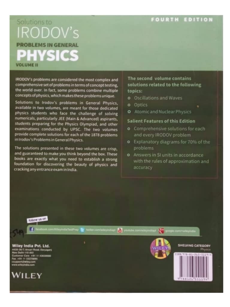 Wiley'S Solutions To Irodov'S Problems In General Physics, Vol Ii, 4Ed
