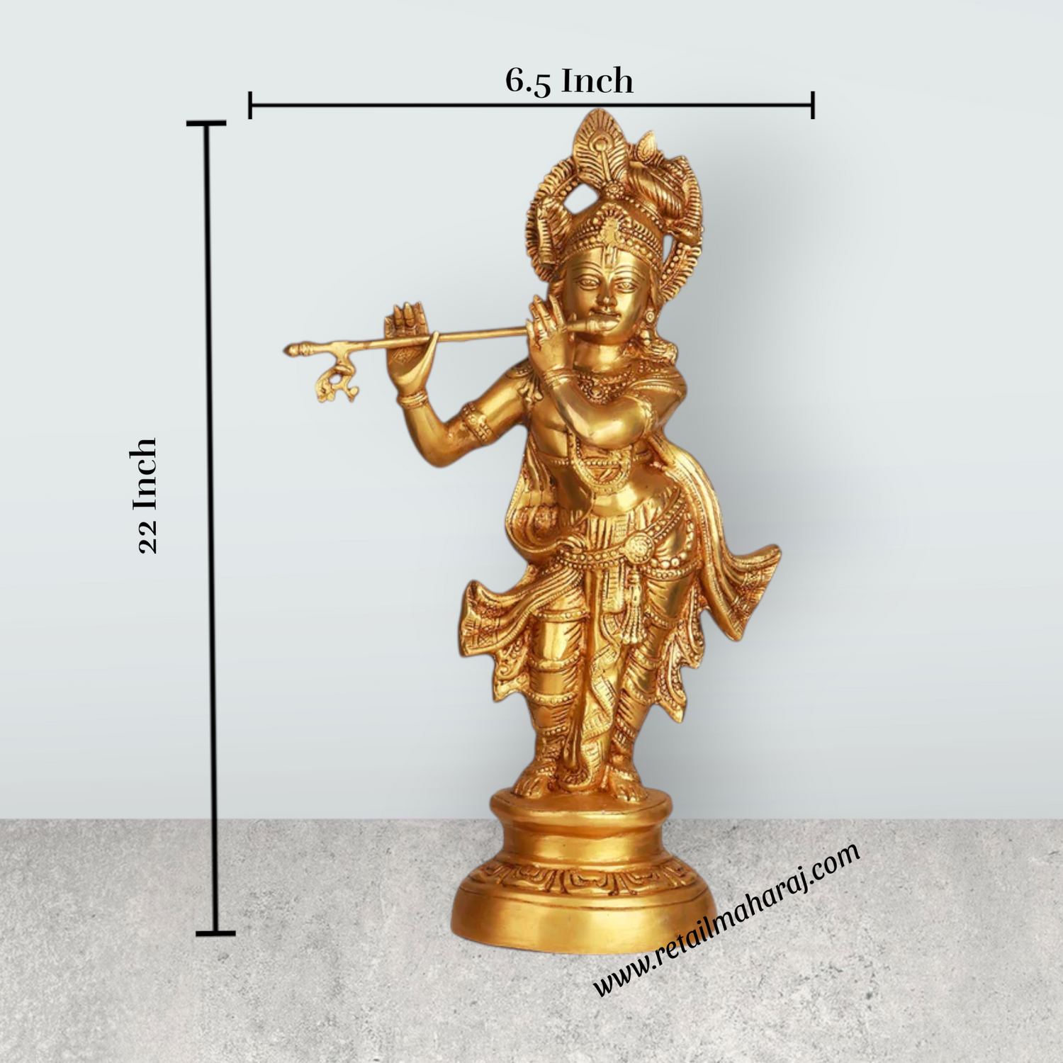 Krishnan Statue - 22 x 6.5 Inches | Brass Idol/ Krishna Idol/ Lord Krishna Standing/ Krishna Murti for Pooja - Retail Maharaj