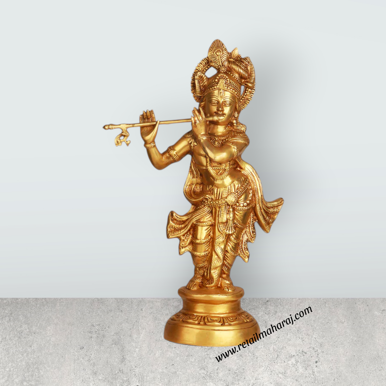 Krishnan Statue - 22 x 6.5 Inches | Brass Idol/ Krishna Idol/ Lord Krishna Standing/ Krishna Murti for Pooja - Retail Maharaj