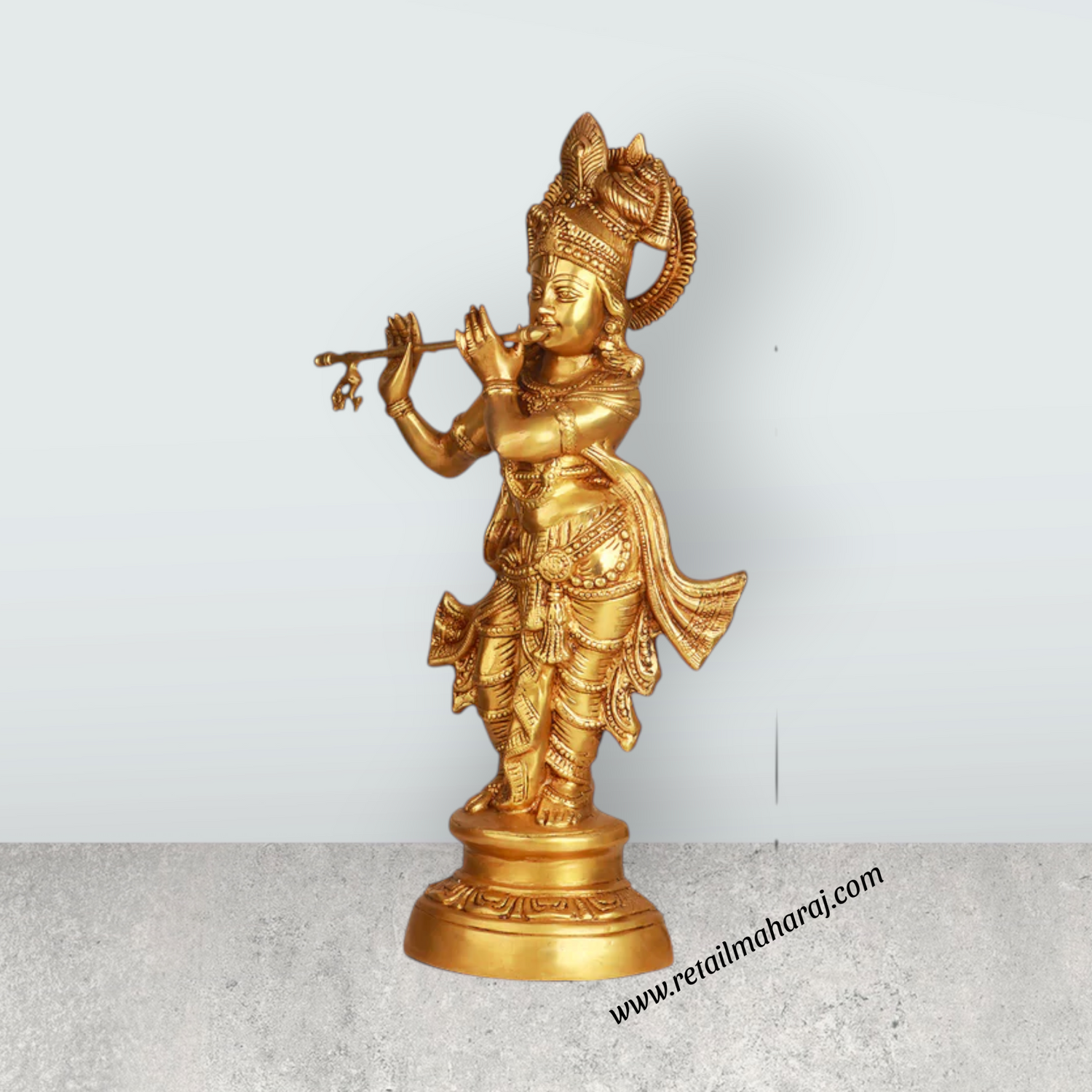 Krishnan Statue - 22 x 6.5 Inches | Brass Idol/ Krishna Idol/ Lord Krishna Standing/ Krishna Murti for Pooja - Retail Maharaj