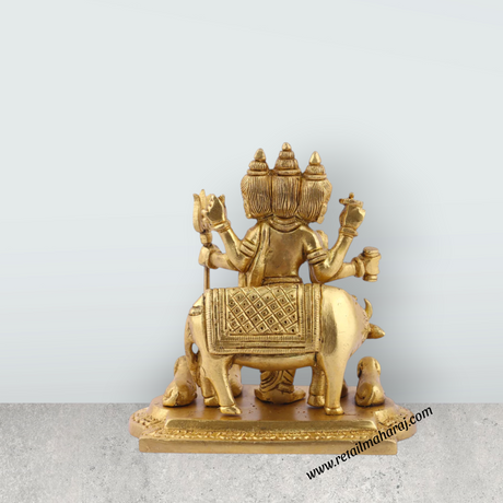 Datta Murti Standing On Base - 5 x 5 Inches | Antique Brass Idol/ Dattatreya Idol/ Datta Idol for Pooja - Retail Maharaj