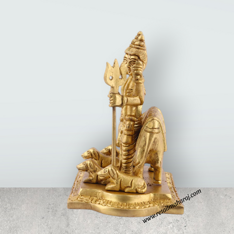 Datta Murti Standing On Base - 5 x 5 Inches | Antique Brass Idol/ Dattatreya Idol/ Datta Idol for Pooja - Retail Maharaj