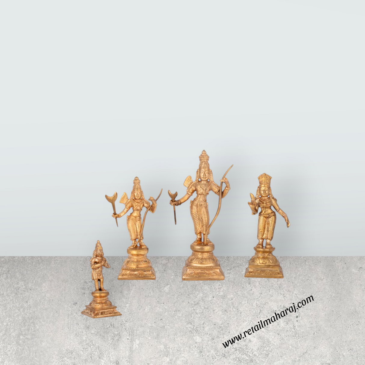 Ramar Murti Set - 5 x 2.5 Inches | Panchaloha Statue / Ram Sita Laxman Hanuman / Ram Darbar Statue For Pooja - Retail Maharaj
