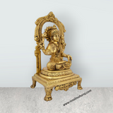 Lakshmi Idol With Arch - 9 x 4.5 Inches | Brass Idol/ Laxmi Murti Sitting On Chowki for Pooja/ 2.160 Kgs - Retail Maharaj