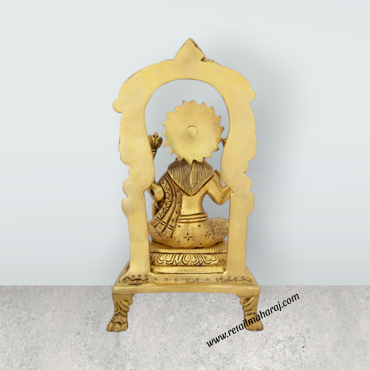 Lakshmi Idol With Arch - 9 x 4.5 Inches | Brass Idol/ Laxmi Murti Sitting On Chowki for Pooja/ 2.160 Kgs - Retail Maharaj