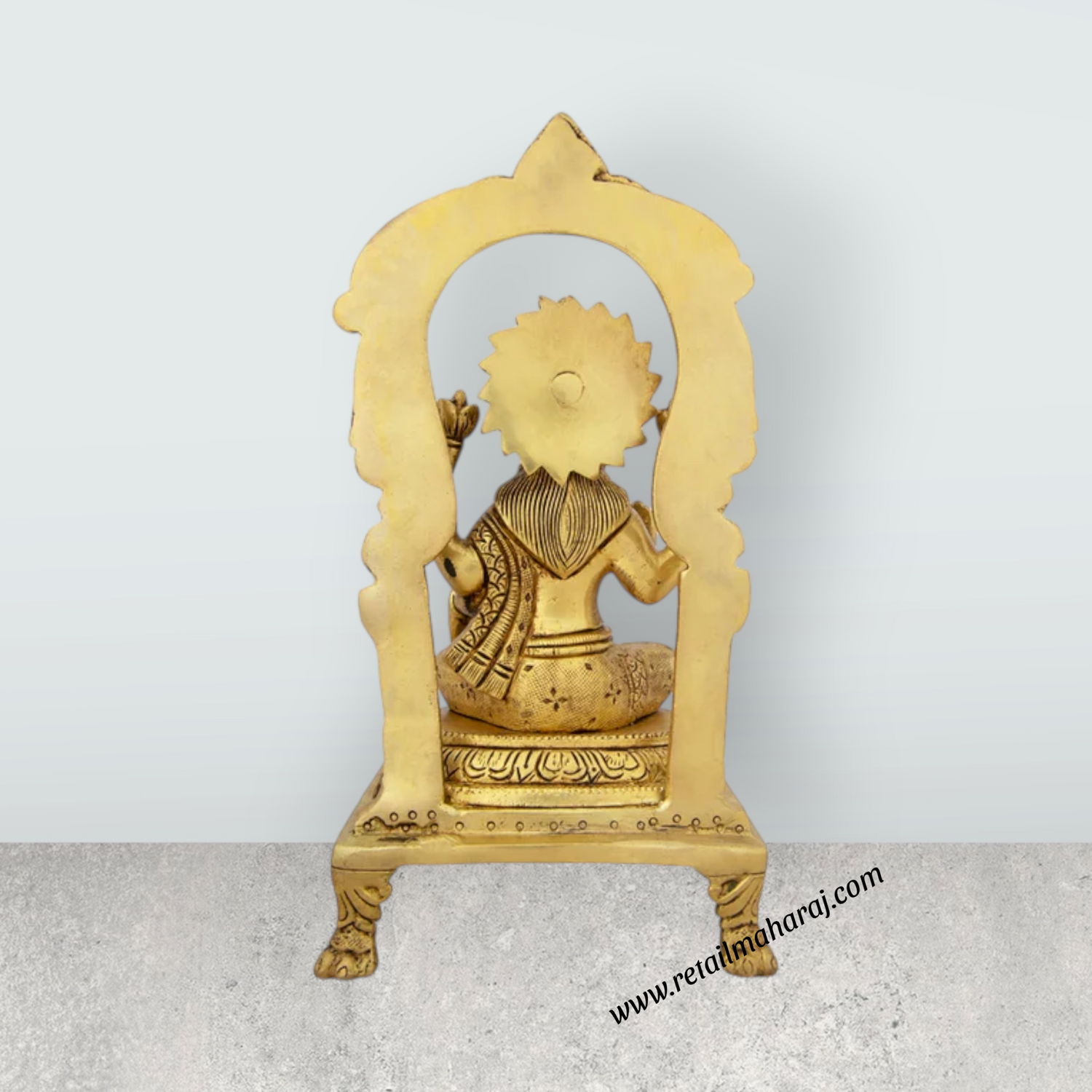 Lakshmi Idol With Arch - 9 x 4.5 Inches | Brass Idol/ Laxmi Murti Sitting On Chowki for Pooja/ 2.160 Kgs - Retail Maharaj