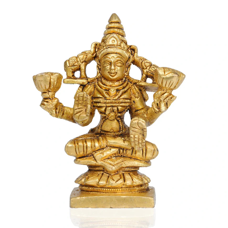 Laxmi Murti Sitting On Base - 3.75 x 3 Inches | Antique Brass Idol/ Lakshmi Murti/ Lakshmi Statue for Pooja