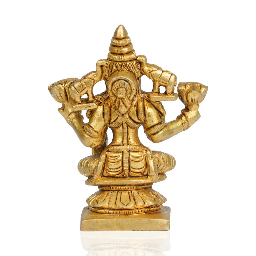 Laxmi Murti Sitting On Base - 3.75 x 3 Inches | Antique Brass Idol/ Lakshmi Murti/ Lakshmi Statue for Pooja
