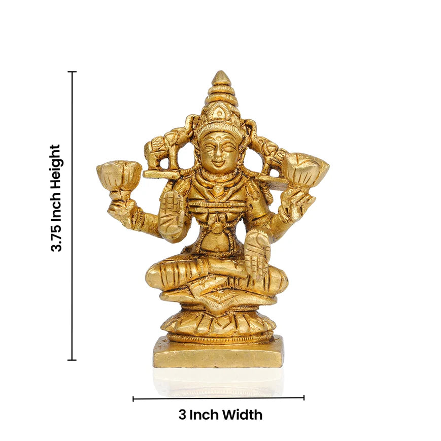 Laxmi Murti Sitting On Base - 3.75 x 3 Inches | Antique Brass Idol/ Lakshmi Murti/ Lakshmi Statue for Pooja