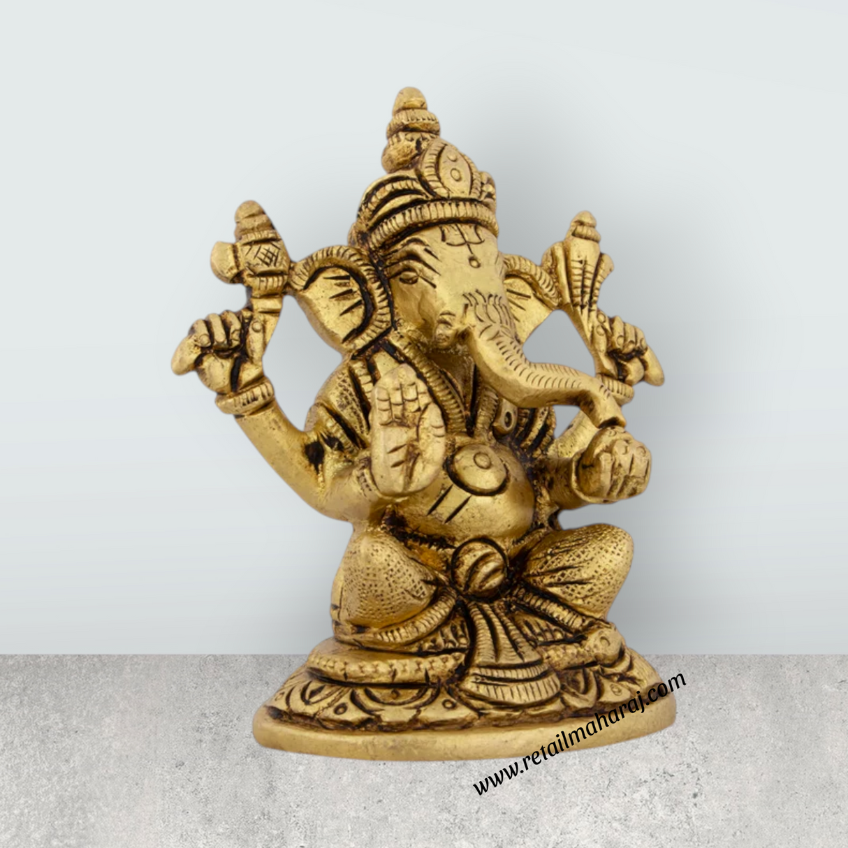 Ganesh Murti - 3 x 2.75 Inches | Antique Brass Idol/ Vinayaka Statue/ Sitting Ganpati Murti for Pooja/ 350 Gms - Retail Maharaj