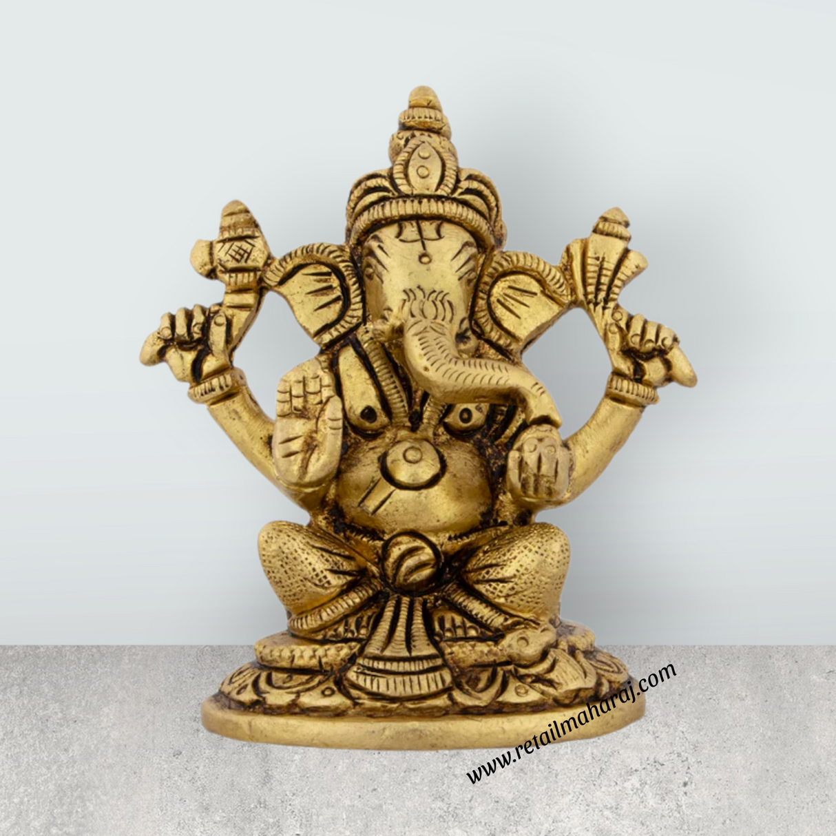 Ganesh Murti - 3 x 2.75 Inches | Antique Brass Idol/ Vinayaka Statue/ Sitting Ganpati Murti for Pooja/ 350 Gms - Retail Maharaj
