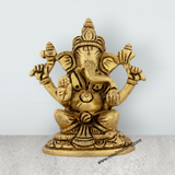 Ganesh Murti - 3 x 2.75 Inches | Antique Brass Idol/ Vinayaka Statue/ Sitting Ganpati Murti for Pooja/ 350 Gms - Retail Maharaj