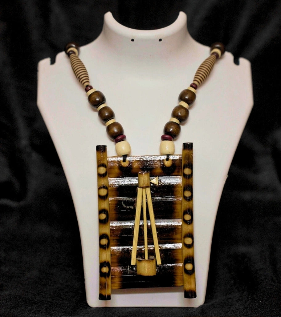 Tribal Torch Bamboo Necklace – Handcrafted Raw Tribal Vibes with Wooden Beads