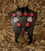 Vintage Bloom Afghani Thread Necklace Set – Maroon & Silver