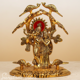 Radha Krishna Standing Playing Flute Under Tree – Metal Idol Statue with Gold Antique Finish by Sanskriti Vibes | Pooja & Home Decor