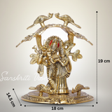 Radha Krishna Standing Playing Flute Under Tree – Metal Idol Statue with Gold Antique Finish by Sanskriti Vibes | Pooja & Home Decor