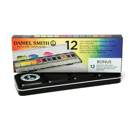 Daniel Smith 12 Color Hand Poured Watercolor Half Pan Set with Metal Box - Retail Maharaj