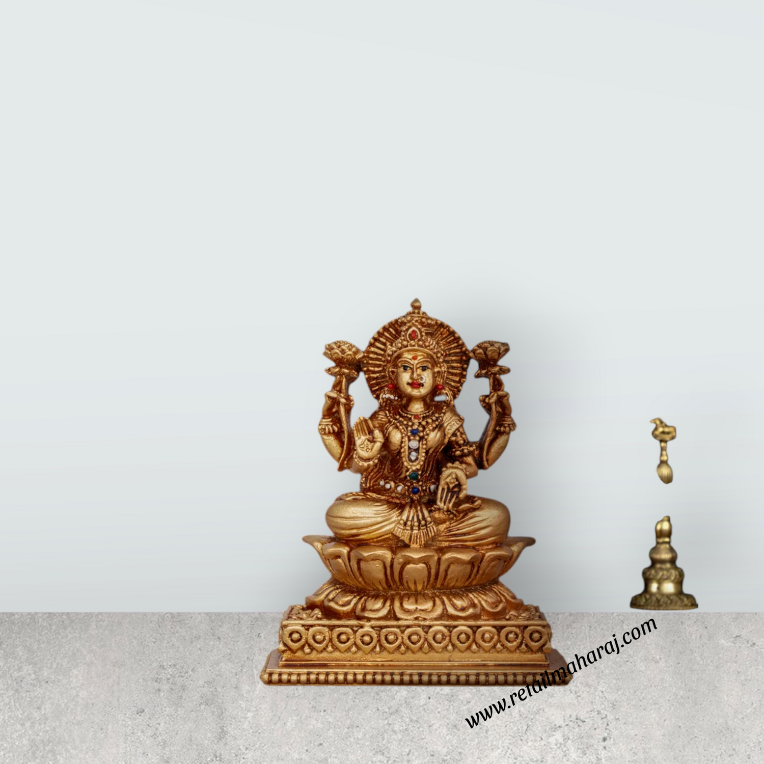 Laxmi Murti - 4.5 x 3.5 Inches | Gold Polish Laxmi Statue/ Resin Idol for Pooja - Retail Maharaj