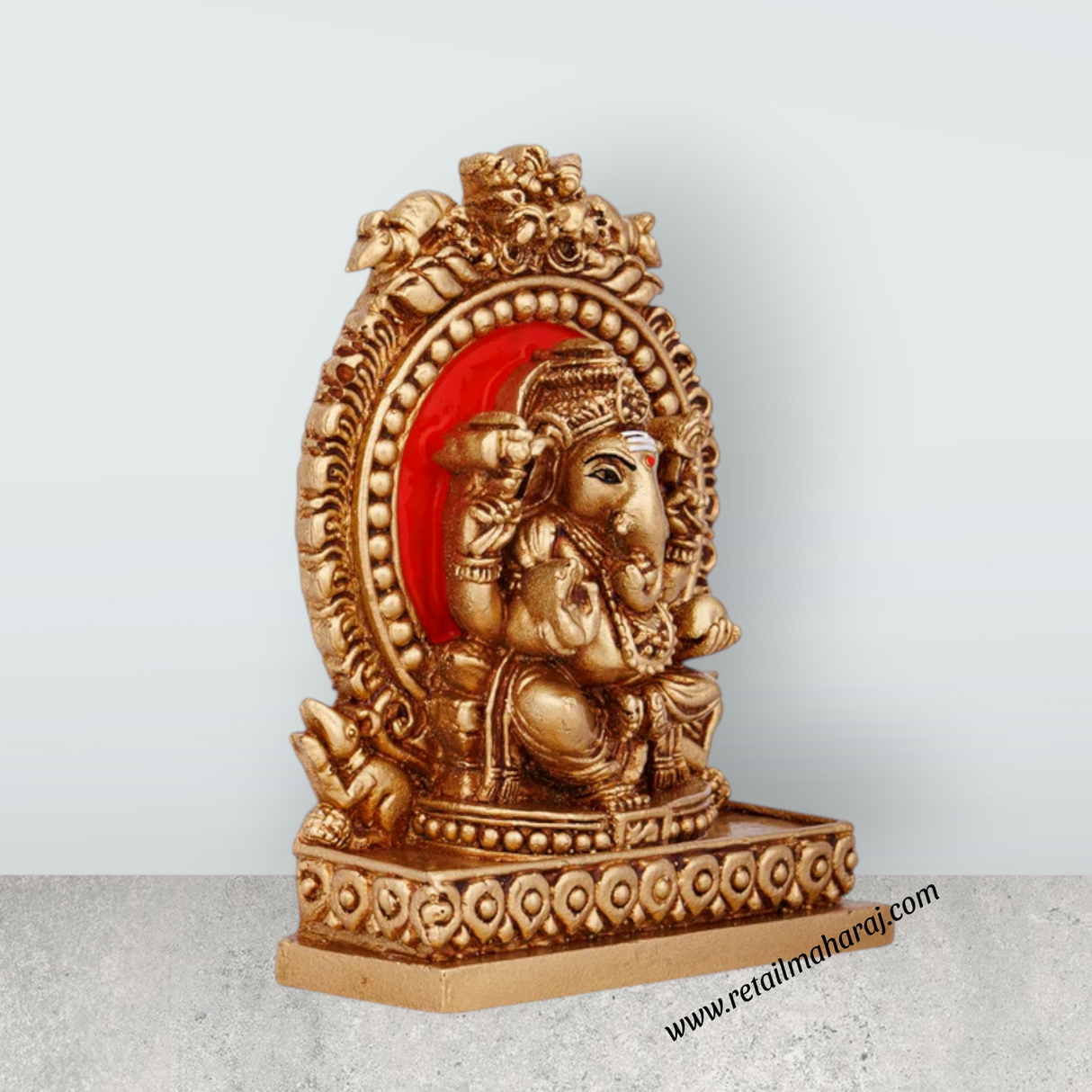Ganesh Murti With Arch - 4 x 3 Inches | Resin Ganpati Murti Sitting On Sinhasan for Pooja - Retail Maharaj