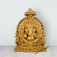 Ganesh Murti Sitting On Simhasan - 5 x 4 Inches | Resin Statue/ Gold Polish Vinayaka Idol for Pooja/ 320 Gms - Retail Maharaj