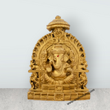 Ganesh Murti Sitting On Simhasan - 5 x 4 Inches | Resin Statue/ Gold Polish Vinayaka Idol for Pooja/ 320 Gms - Retail Maharaj