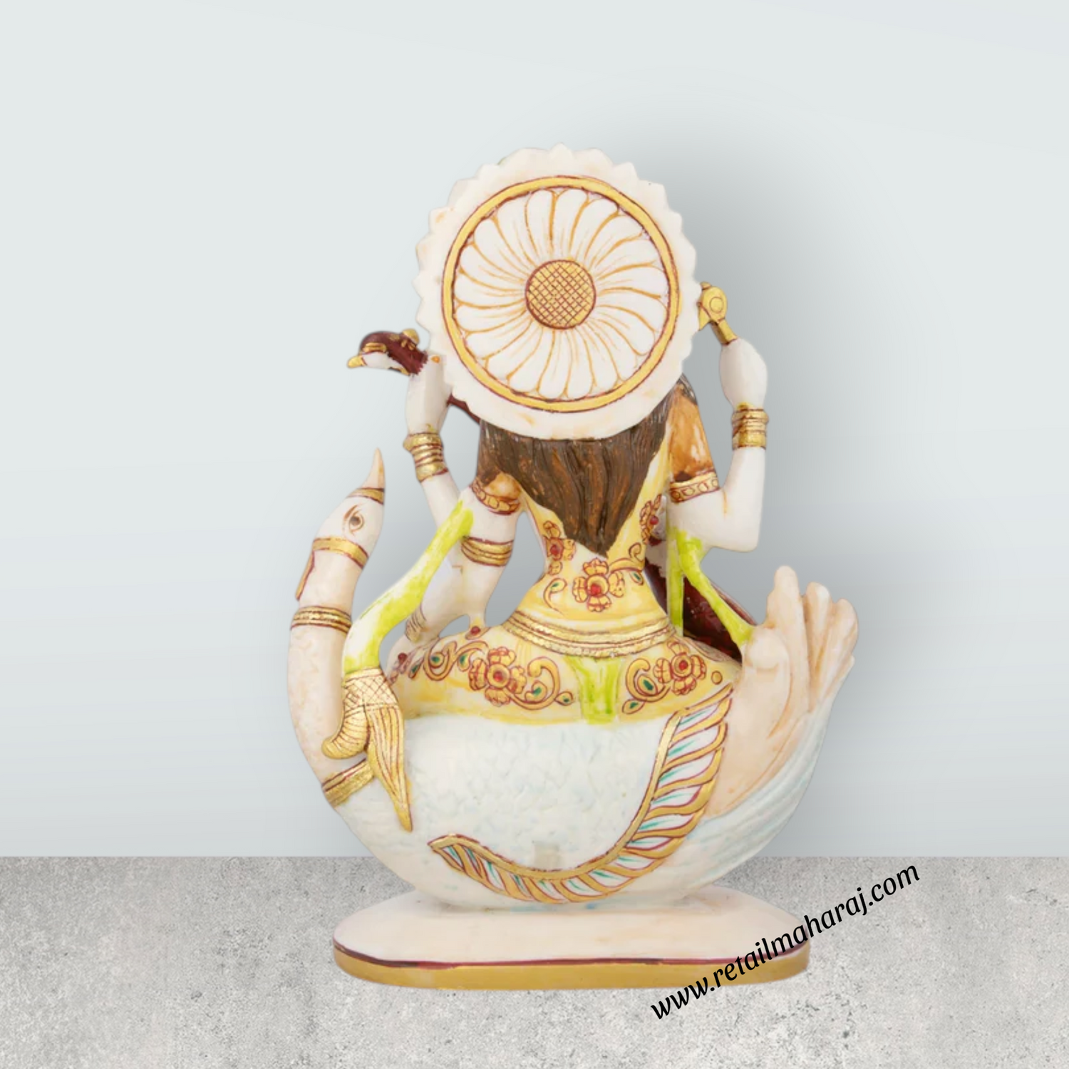 Saraswati Murti - 8 x 7.5 Inches | Saraswati Idol Sitting On Swan/ Resin Statue for Pooja - Retail Maharaj