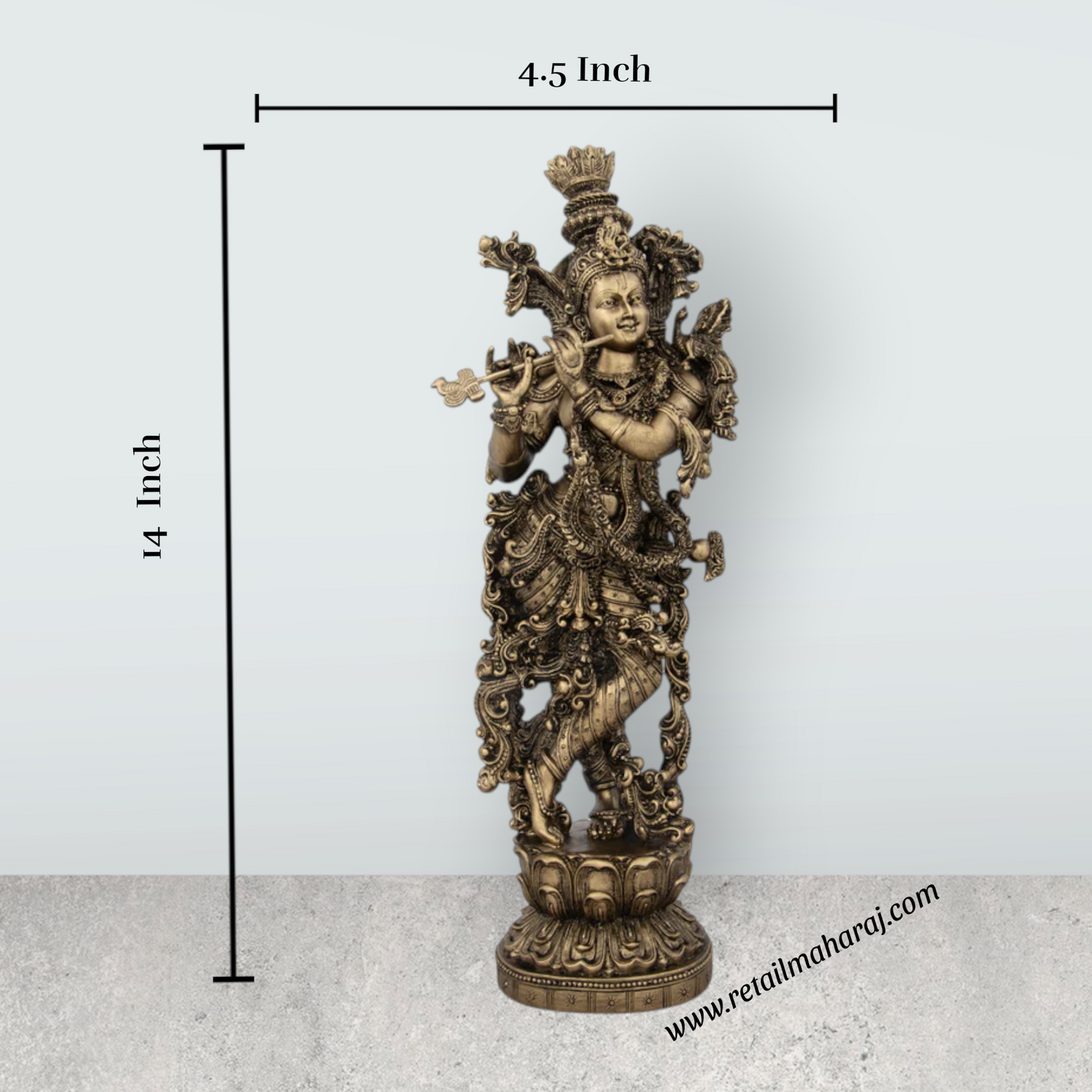 Radha Krishna Statue Pair - 14 x 4.5 Inches | Resin Statue/ Brass Polish Radha Krishna Idol for Pooja - Retail Maharaj