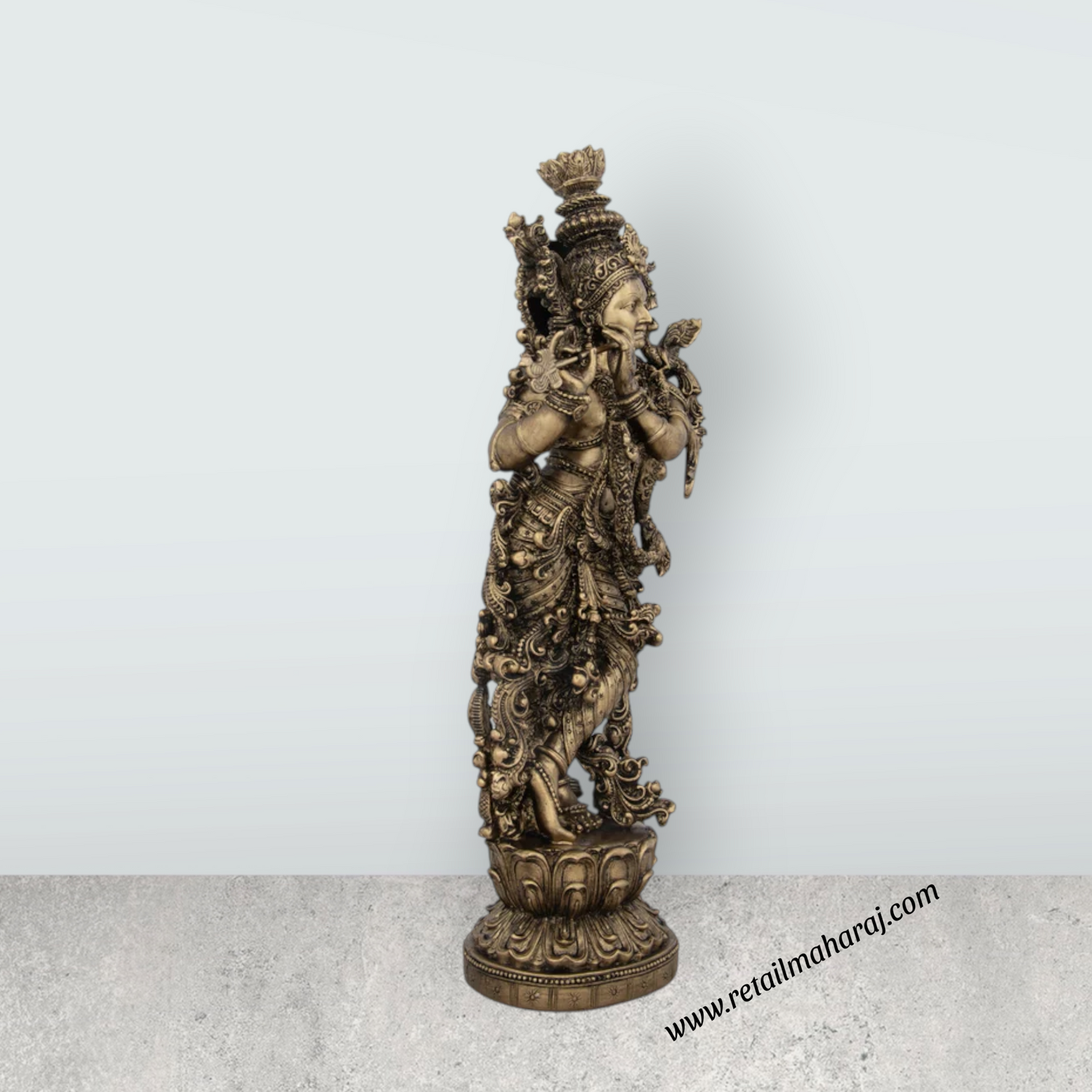Radha Krishna Statue Pair - 14 x 4.5 Inches | Resin Statue/ Brass Polish Radha Krishna Idol for Pooja - Retail Maharaj
