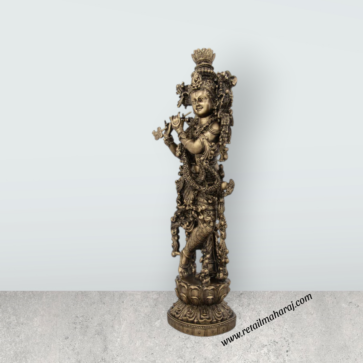 Radha Krishna Statue Pair - 14 x 4.5 Inches | Resin Statue/ Brass Polish Radha Krishna Idol for Pooja - Retail Maharaj