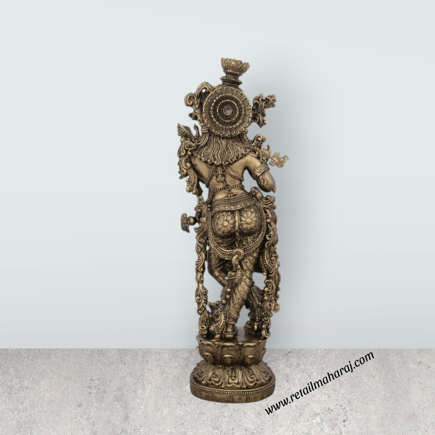 Radha Krishna Statue Pair - 14 x 4.5 Inches | Resin Statue/ Brass Polish Radha Krishna Idol for Pooja - Retail Maharaj