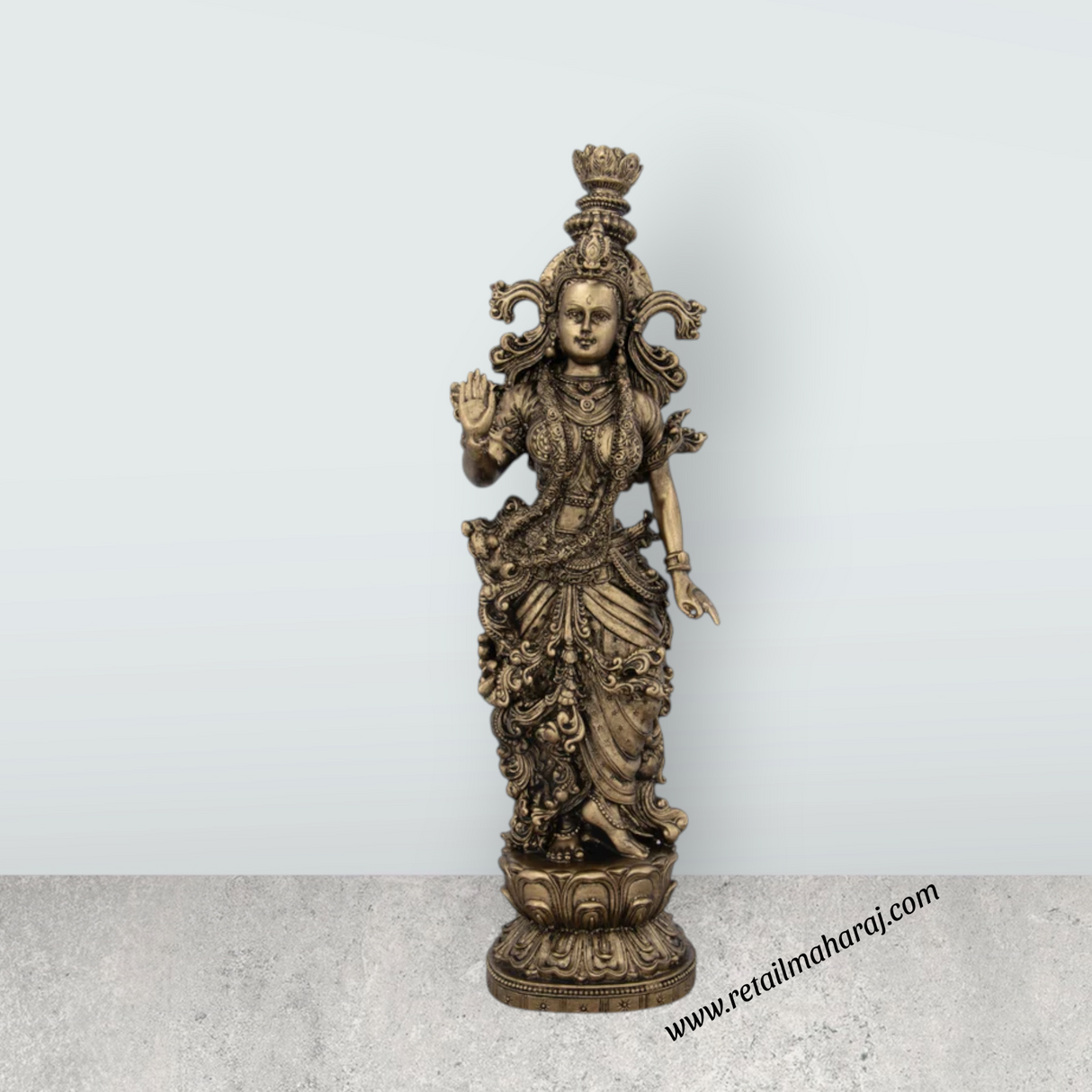 Radha Krishna Statue Pair - 14 x 4.5 Inches | Resin Statue/ Brass Polish Radha Krishna Idol for Pooja - Retail Maharaj
