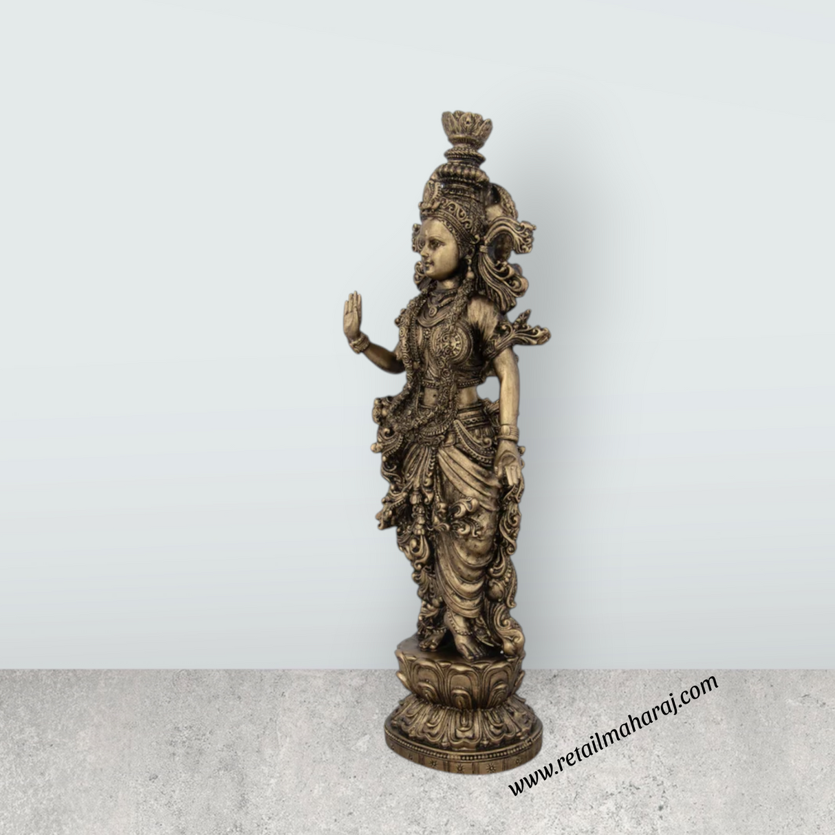 Radha Krishna Statue Pair - 14 x 4.5 Inches | Resin Statue/ Brass Polish Radha Krishna Idol for Pooja - Retail Maharaj