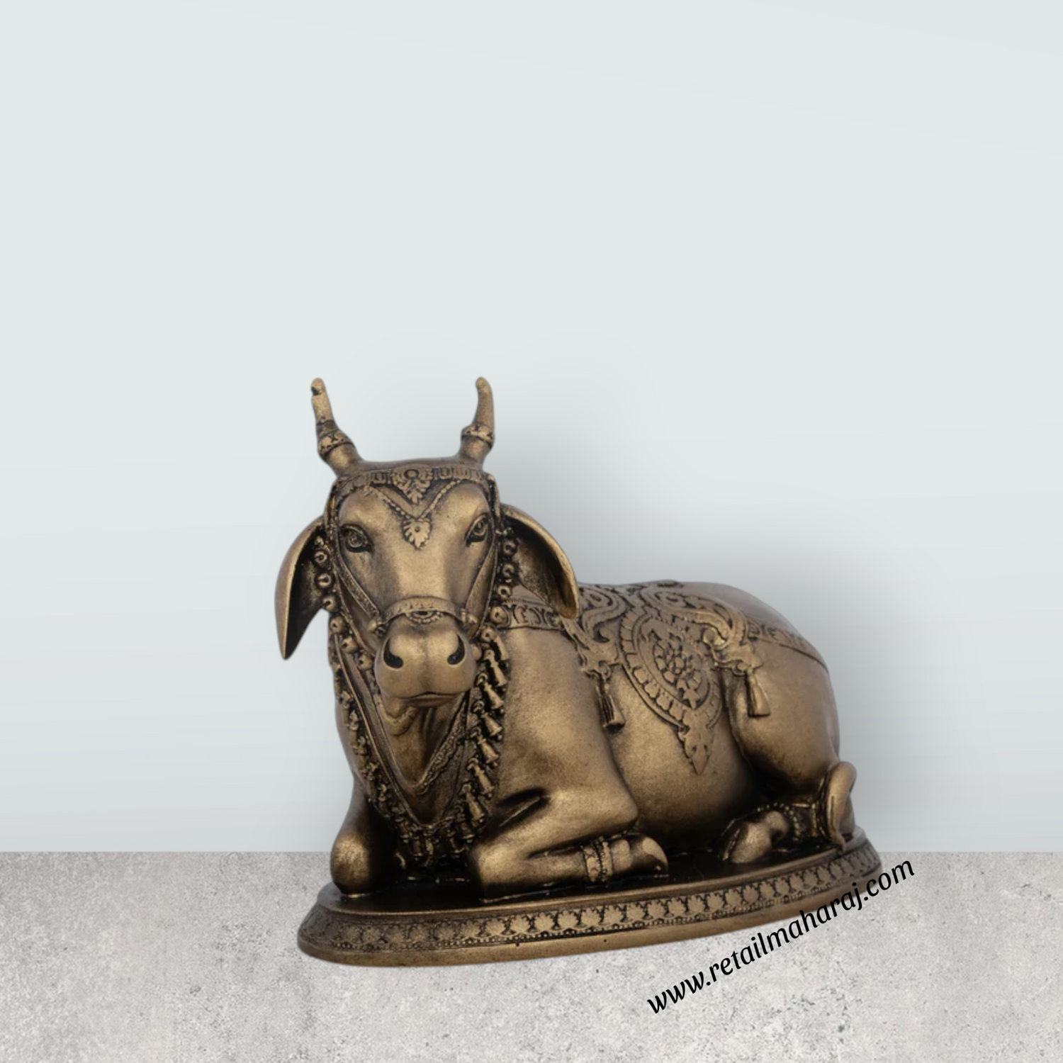 Nandi Statue - 4.5 x 5.5 Inches | Resin Statue/ Brass Polish Nandi Murti for Pooja - Retail Maharaj