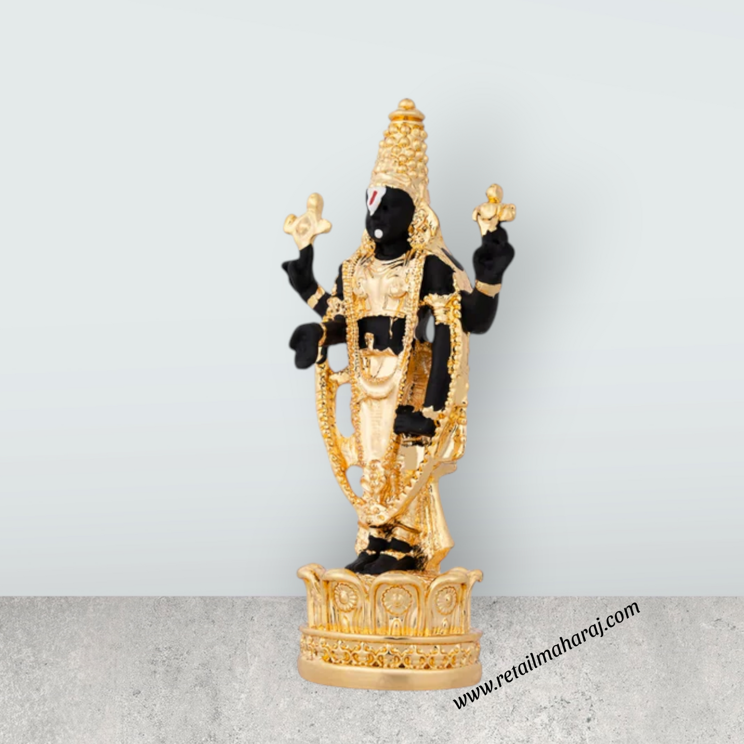 Resin Balaji Murti Standing On Base - 3.5 x 1.75 Inches | Gold Polish Venkateswara Idol for Table Top & Car Decor - Retail Maharaj