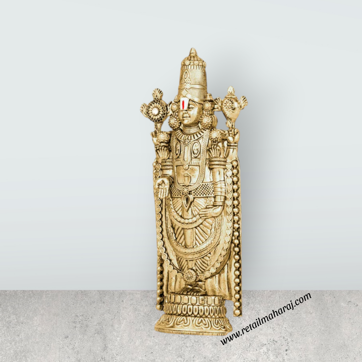Balaji Murti - 5 x 2 Inches | Gold Polish Balaji Standing Statue/ Tirupati Balaji Idol for Pooja - Retail Maharaj