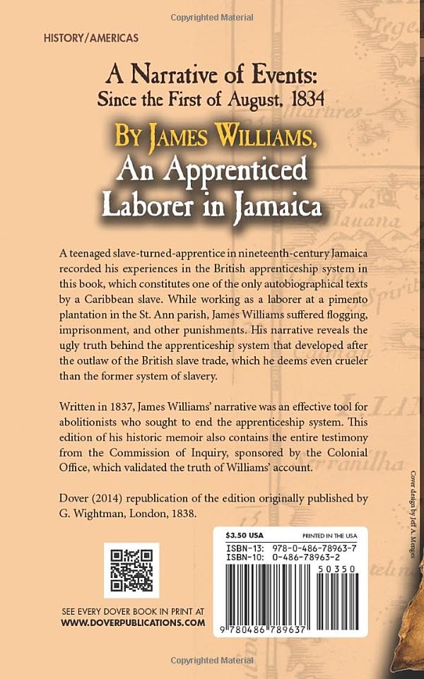 A Narrative of Events: Since the 1st of August, 1834, by James Williams, an Apprenticed Laborer in Jamaica (Dover Thrift Editions)