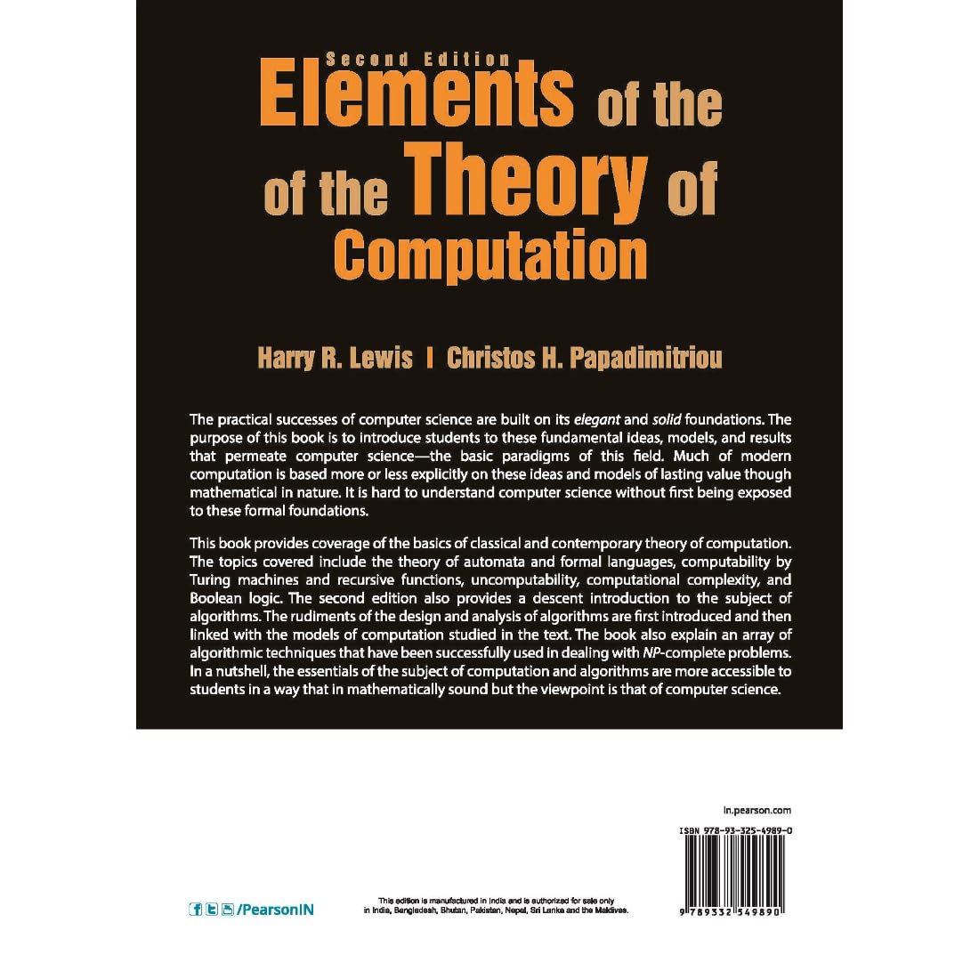 ELEMENTS OF THE THEORY OF COMPUTATION, 2ND EDN