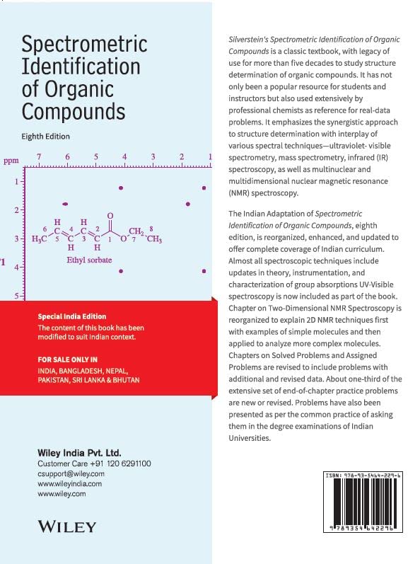 Spectrometric Identification of Organic Compounds, 8ed (An Indian Adaptation)