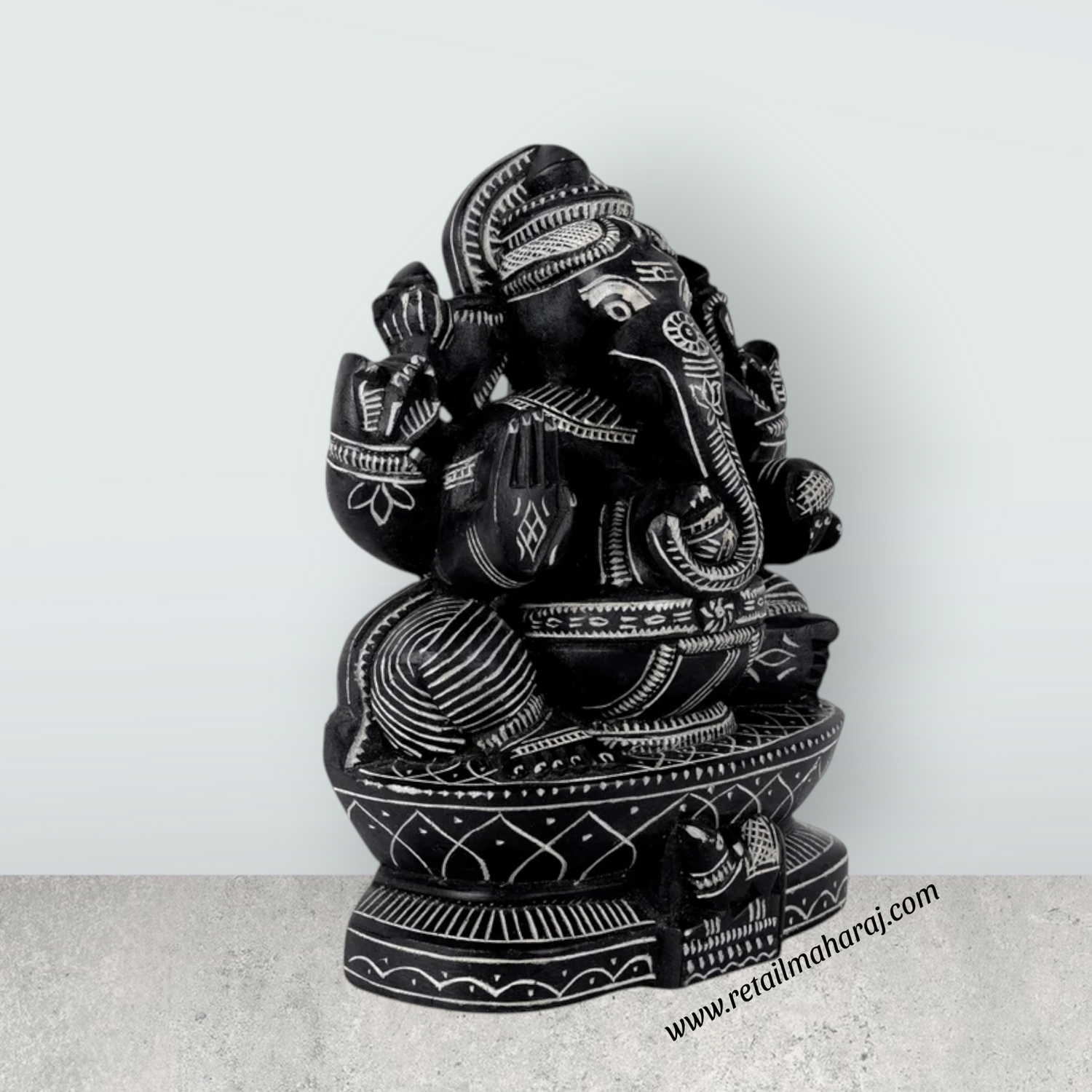 Ganesha Murti - 8 x 6 Inches | Soft Stone Vinayakar Idol / Ganapathi Sculpture For Home Decor - Retail Maharaj