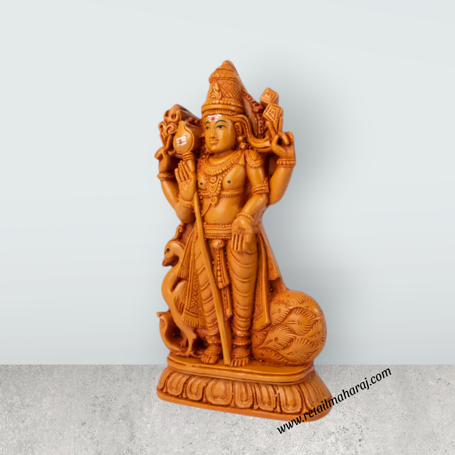 Mayil Murugan - 7 x 4 Inches | Marble Dust Statue/ Wooden Polish Peacock Murugar for Pooja - Retail Maharaj