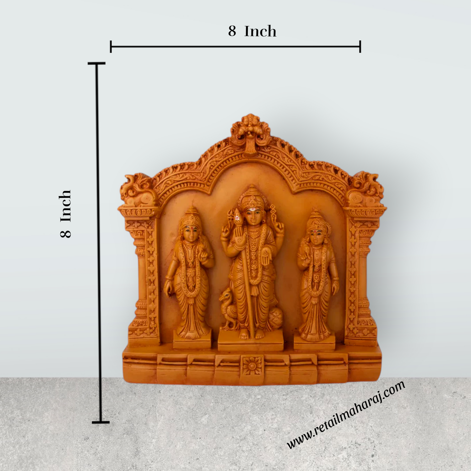 Murugar with Valli Deivanai Statue with Arch - 8 x 8 Inches | Wooden Polish Murugan Valli Deivanai Statue for Pooja