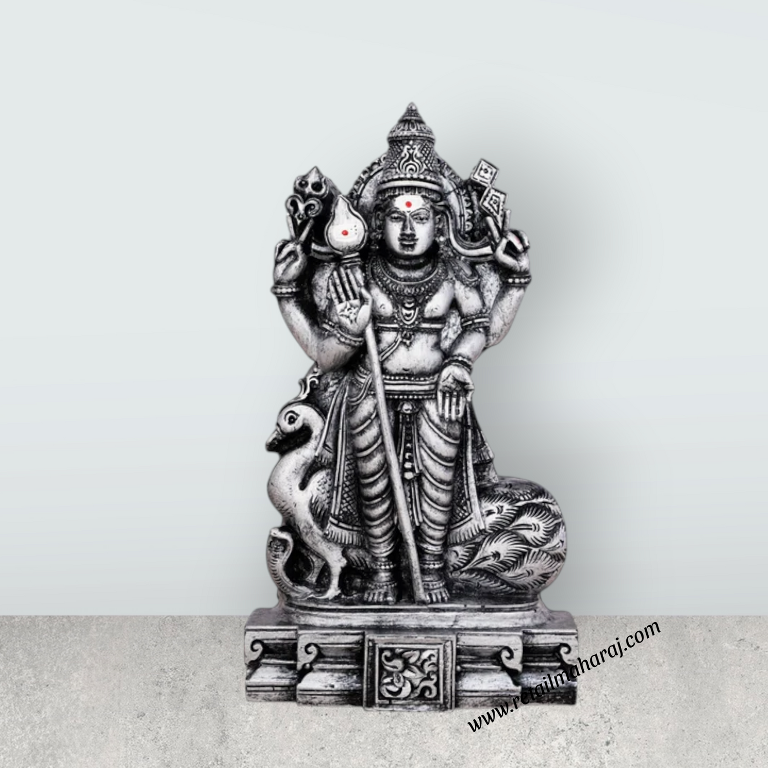 Mayil Murugan Statue - 8 x 4.5 Inches | Resin Statue/ Stone Polish Peacock Murugan Idol for Pooja - Retail Maharaj